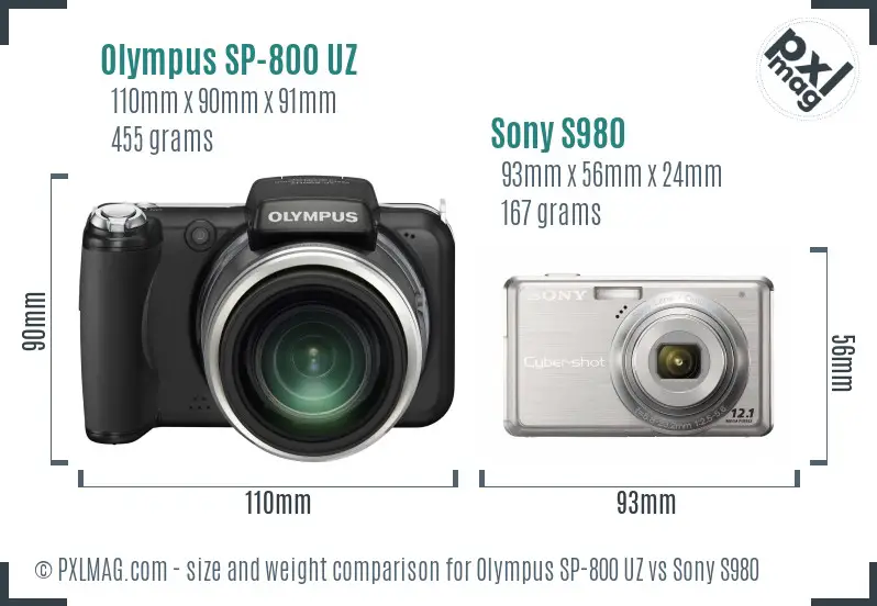 Olympus SP-800 UZ vs Sony S980 size comparison