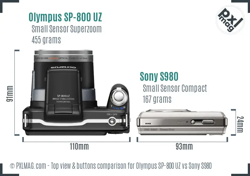 Olympus SP-800 UZ vs Sony S980 top view buttons comparison