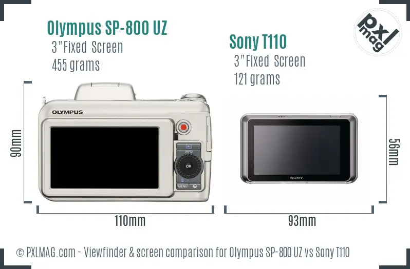 Olympus SP-800 UZ vs Sony T110 Screen and Viewfinder comparison Olympus SP-800 UZ vs Sony T110 Screen and Viewfinder comparison