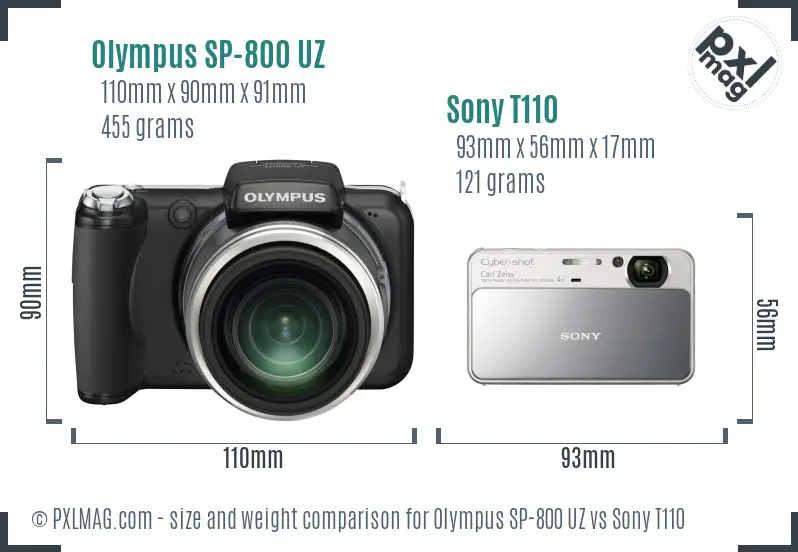 Olympus SP-800 UZ vs Sony T110 size comparison Olympus SP-800 UZ vs Sony T110 size comparison
