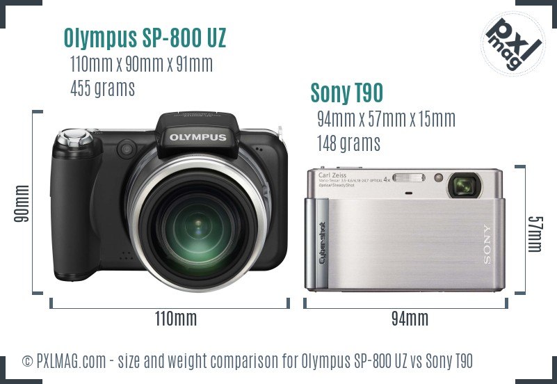 Olympus SP-800 UZ vs Sony T90 size comparison