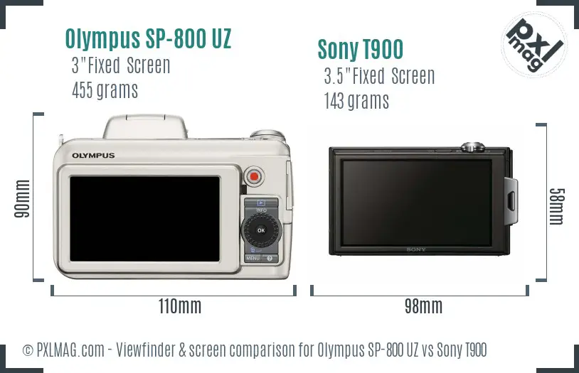 Olympus SP-800 UZ vs Sony T900 Screen and Viewfinder comparison Olympus SP-800 UZ vs Sony T900 Screen and Viewfinder comparison
