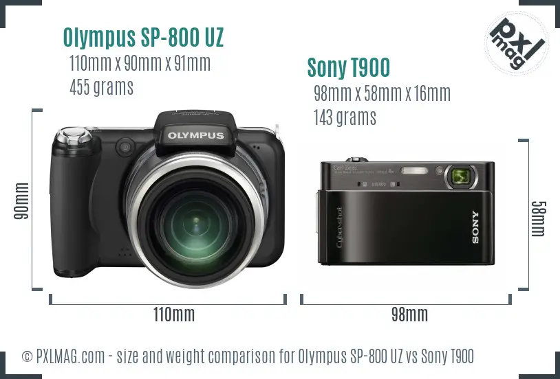Olympus SP-800 UZ vs Sony T900 size comparison Olympus SP-800 UZ vs Sony T900 size comparison