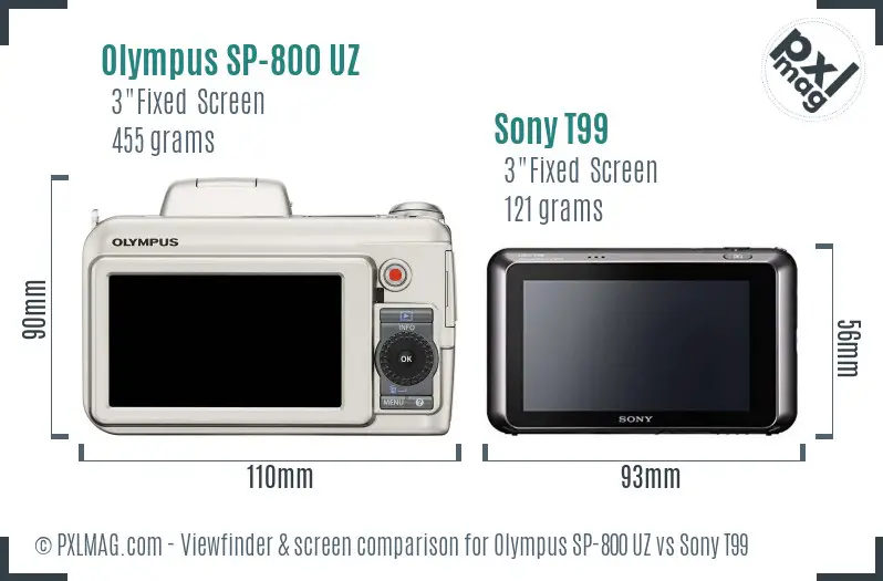 Olympus SP-800 UZ vs Sony T99 Screen and Viewfinder comparison