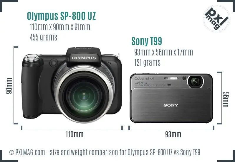 Olympus SP-800 UZ vs Sony T99 size comparison