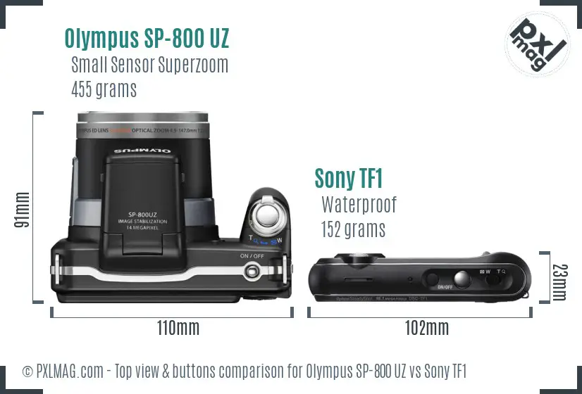 Olympus SP-800 UZ vs Sony TF1 top view buttons comparison Olympus SP-800 UZ vs Sony TF1 top view buttons comparison