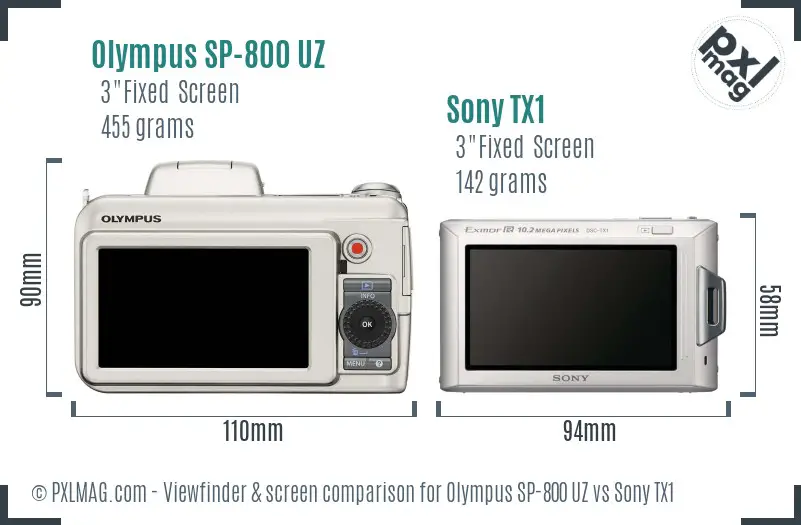 Olympus SP-800 UZ vs Sony TX1 Screen and Viewfinder comparison