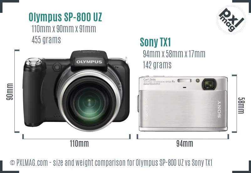 Olympus SP-800 UZ vs Sony TX1 size comparison