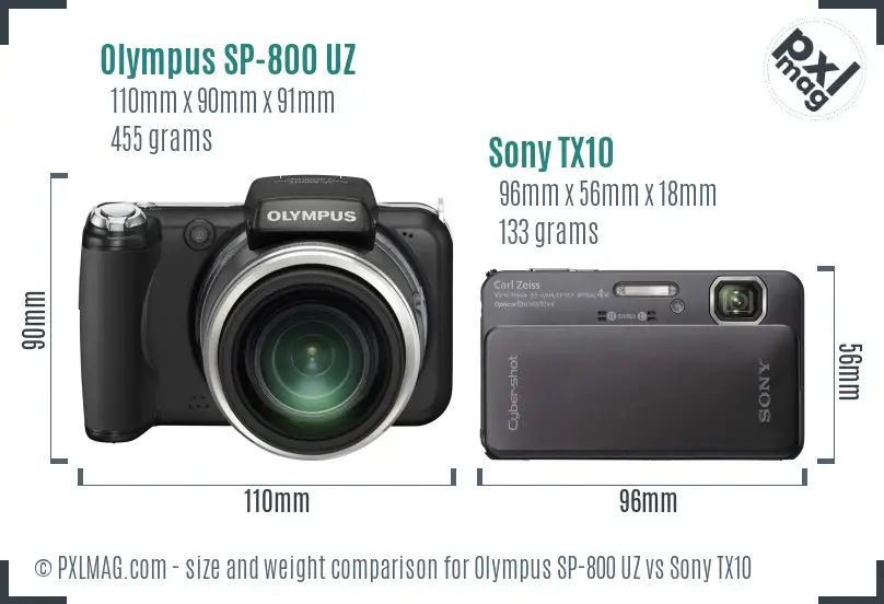 Olympus SP-800 UZ vs Sony TX10 size comparison