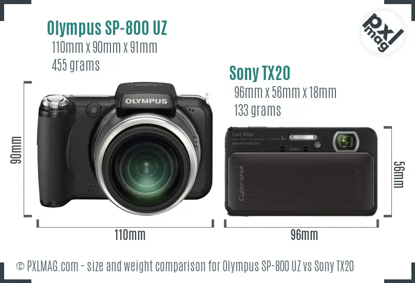 Olympus SP-800 UZ vs Sony TX20 size comparison