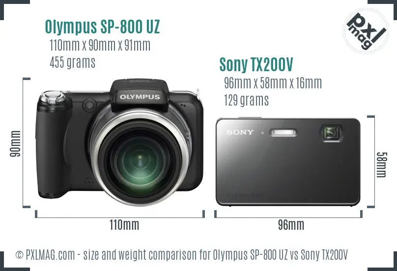 Olympus SP-800 UZ vs Sony TX200V size comparison