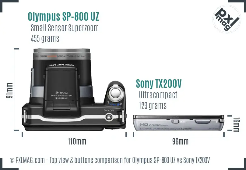 Olympus SP-800 UZ vs Sony TX200V top view buttons comparison