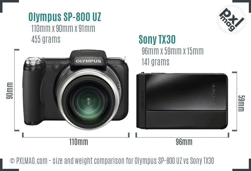 Olympus SP-800 UZ vs Sony TX30 size comparison