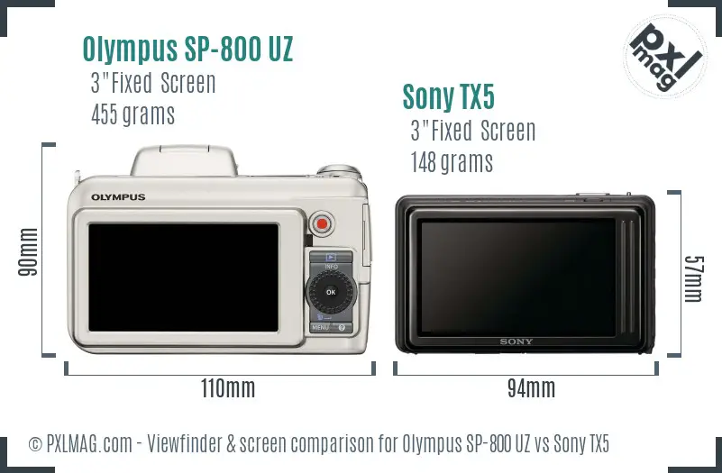 Olympus SP-800 UZ vs Sony TX5 Screen and Viewfinder comparison