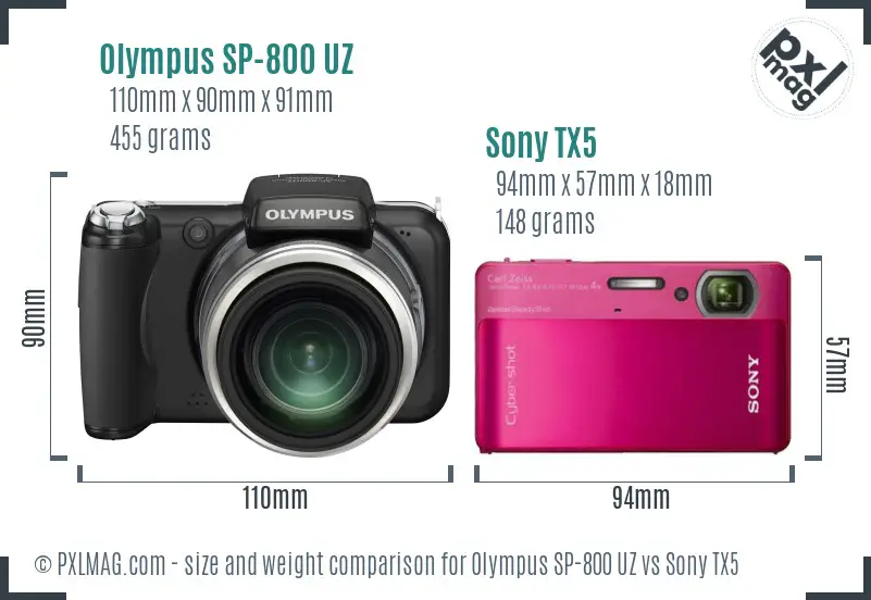 Olympus SP-800 UZ vs Sony TX5 size comparison