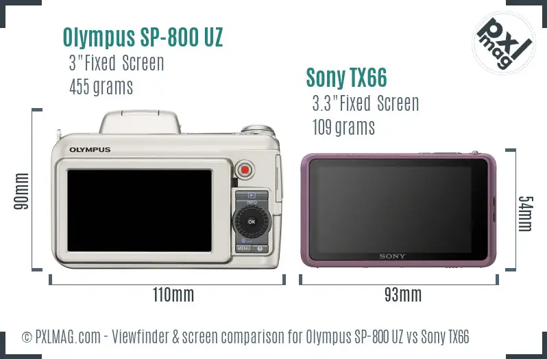 Olympus SP-800 UZ vs Sony TX66 Screen and Viewfinder comparison