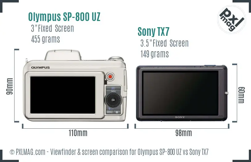 Olympus SP-800 UZ vs Sony TX7 Screen and Viewfinder comparison Olympus SP-800 UZ vs Sony TX7 Screen and Viewfinder comparison