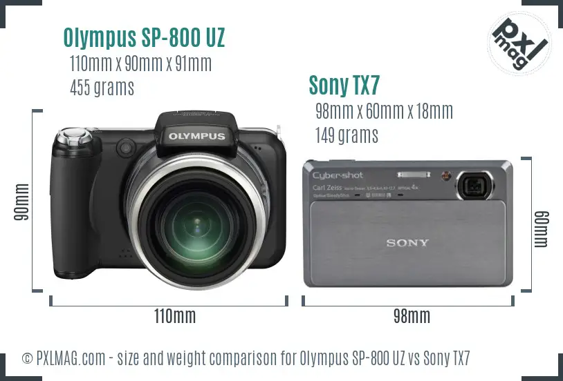 Olympus SP-800 UZ vs Sony TX7 size comparison Olympus SP-800 UZ vs Sony TX7 size comparison