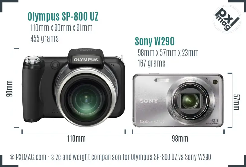 Olympus SP-800 UZ vs Sony W290 size comparison