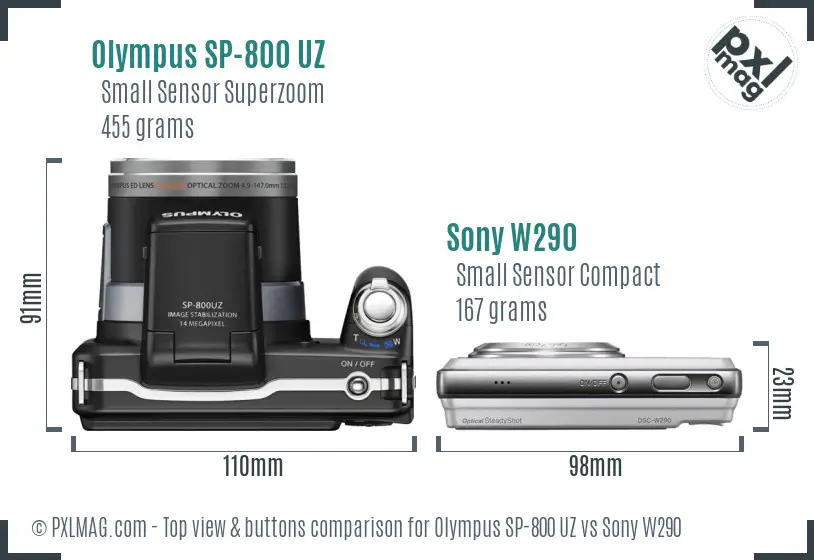 Olympus SP-800 UZ vs Sony W290 top view buttons comparison