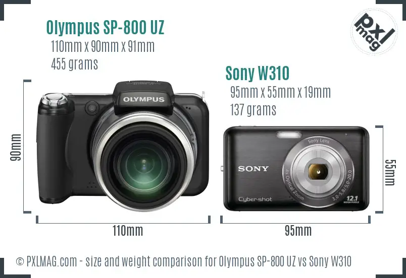 Olympus SP-800 UZ vs Sony W310 size comparison