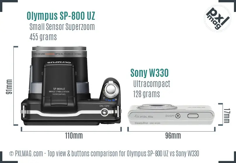 Olympus SP-800 UZ vs Sony W330 top view buttons comparison