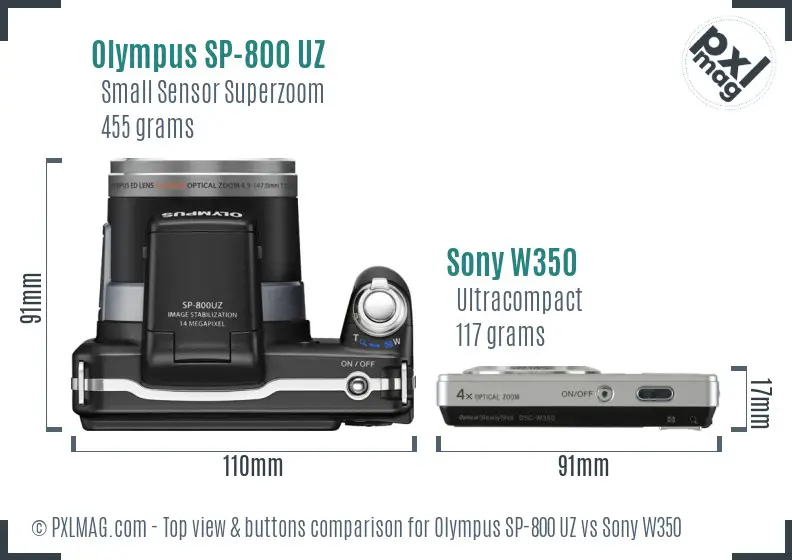 Olympus SP-800 UZ vs Sony W350 top view buttons comparison