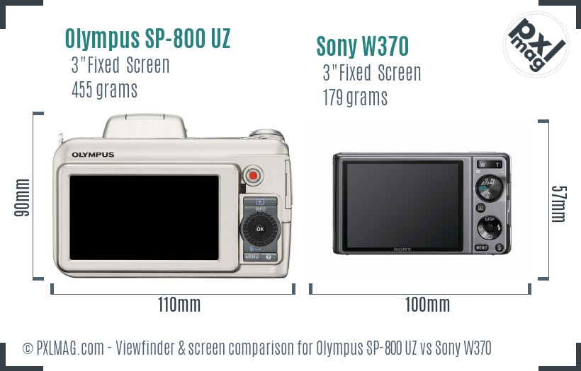 Olympus SP-800 UZ vs Sony W370 Screen and Viewfinder comparison