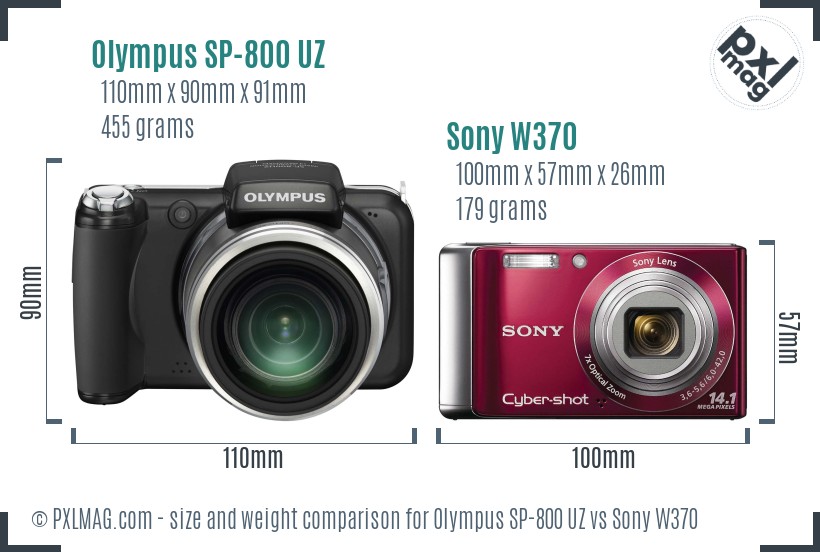 Olympus SP-800 UZ vs Sony W370 size comparison