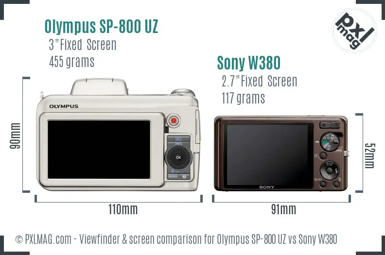 Olympus SP-800 UZ vs Sony W380 Screen and Viewfinder comparison