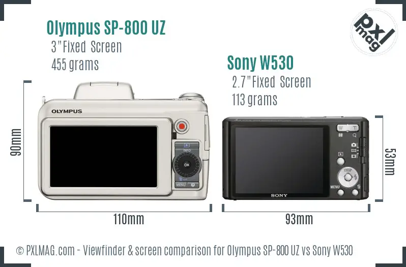 Olympus SP-800 UZ vs Sony W530 Screen and Viewfinder comparison Olympus SP-800 UZ vs Sony W530 Screen and Viewfinder comparison