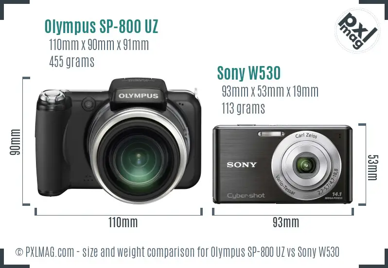Olympus SP-800 UZ vs Sony W530 size comparison Olympus SP-800 UZ vs Sony W530 size comparison