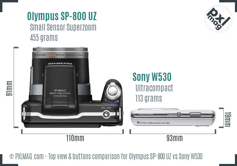 Olympus SP-800 UZ vs Sony W530 top view buttons comparison Olympus SP-800 UZ vs Sony W530 top view buttons comparison