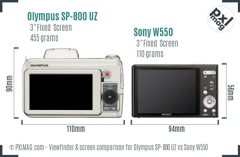 Olympus SP-800 UZ vs Sony W550 Screen and Viewfinder comparison Olympus SP-800 UZ vs Sony W550 Screen and Viewfinder comparison
