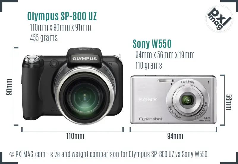 Olympus SP-800 UZ vs Sony W550 size comparison Olympus SP-800 UZ vs Sony W550 size comparison
