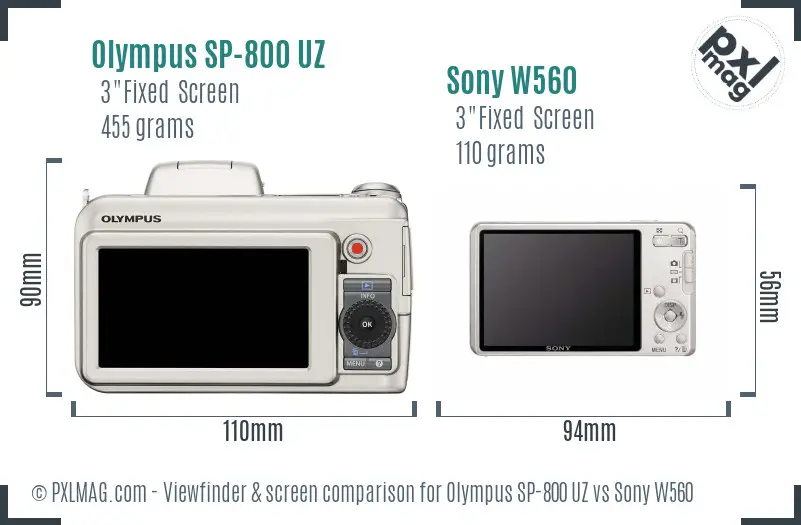 Olympus SP-800 UZ vs Sony W560 Screen and Viewfinder comparison Olympus SP-800 UZ vs Sony W560 Screen and Viewfinder comparison