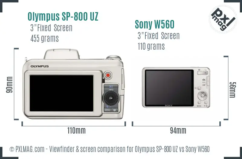 Olympus SP-800 UZ vs Sony W560 Screen and Viewfinder comparison