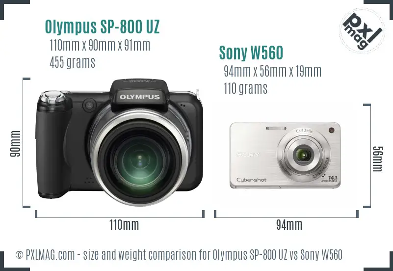 Olympus SP-800 UZ vs Sony W560 size comparison