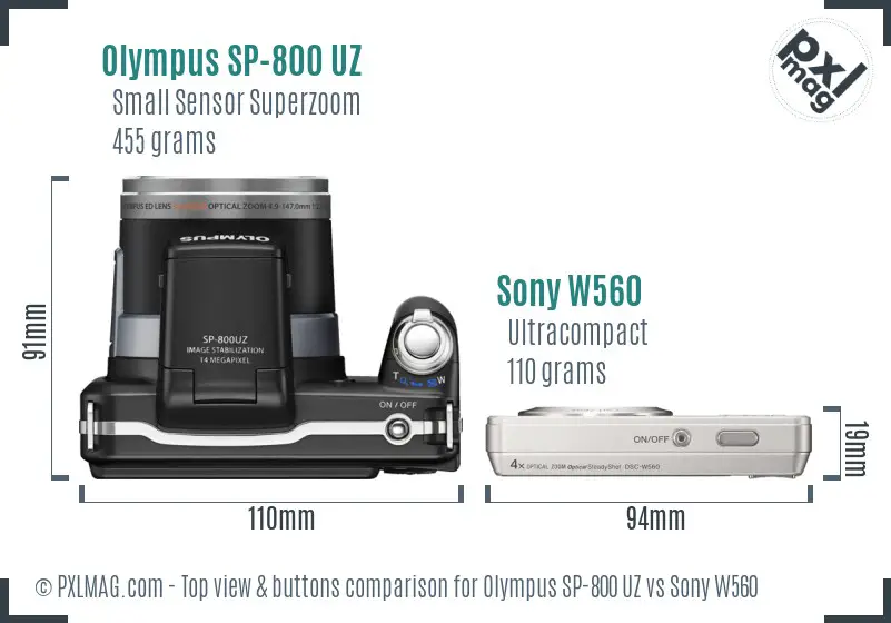 Olympus SP-800 UZ vs Sony W560 top view buttons comparison