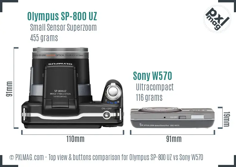 Olympus SP-800 UZ vs Sony W570 top view buttons comparison