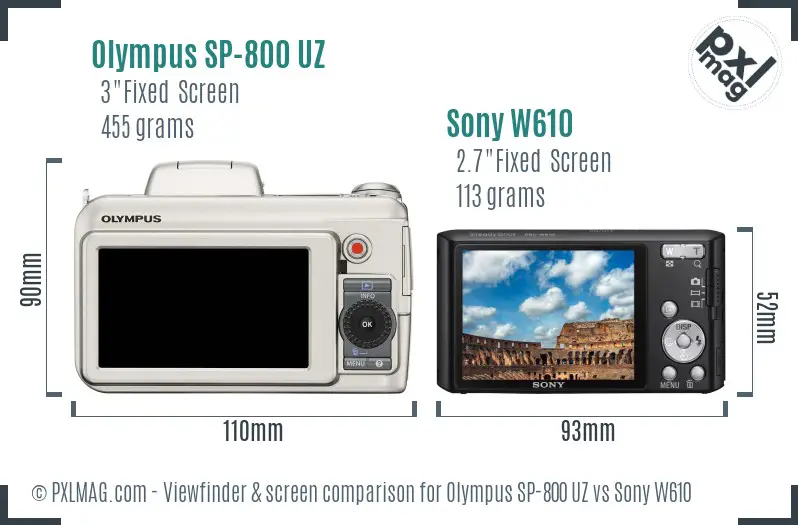 Olympus SP-800 UZ vs Sony W610 Screen and Viewfinder comparison