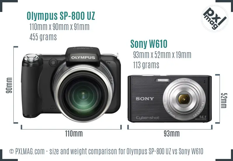 Olympus SP-800 UZ vs Sony W610 size comparison