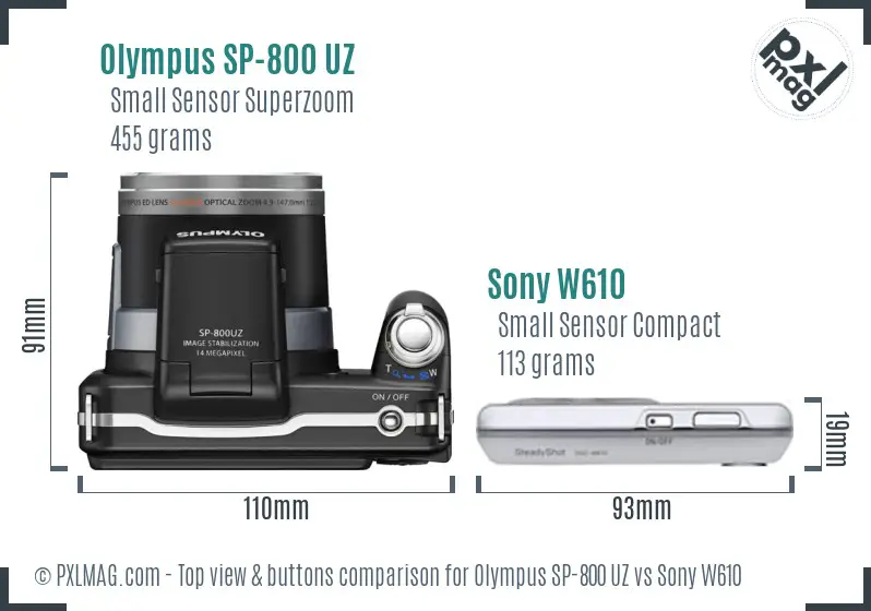 Olympus SP-800 UZ vs Sony W610 top view buttons comparison