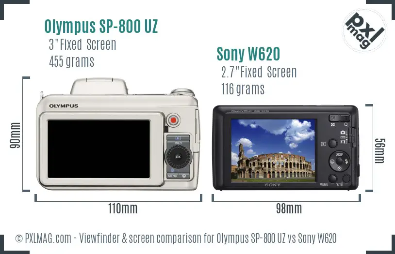 Olympus SP-800 UZ vs Sony W620 Screen and Viewfinder comparison