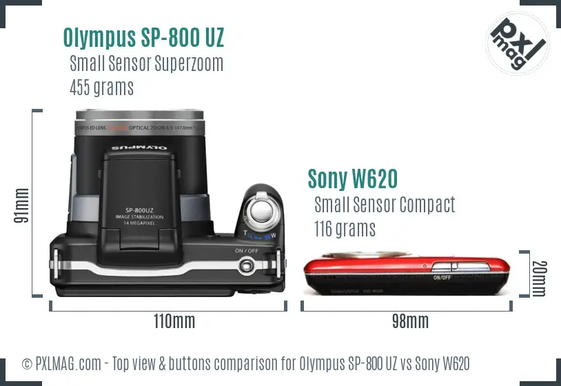 Olympus SP-800 UZ vs Sony W620 top view buttons comparison