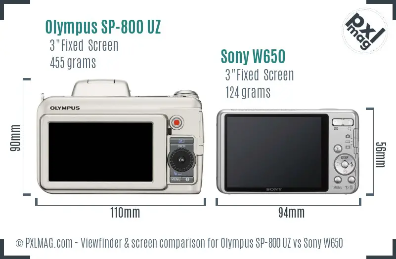 Olympus SP-800 UZ vs Sony W650 Screen and Viewfinder comparison