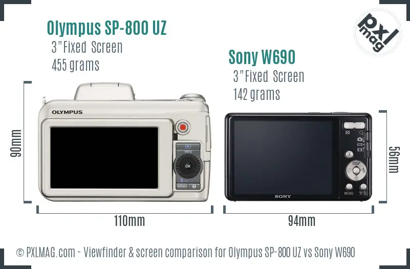 Olympus SP-800 UZ vs Sony W690 Screen and Viewfinder comparison