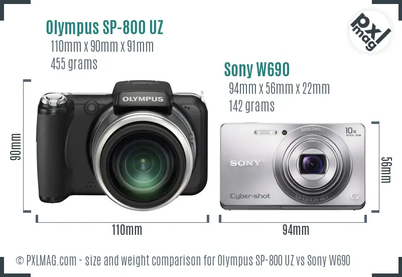 Olympus SP-800 UZ vs Sony W690 size comparison
