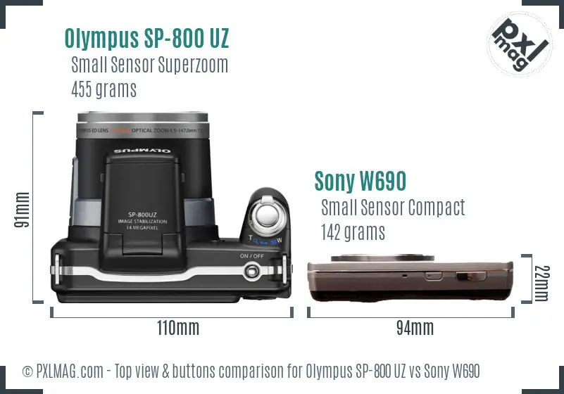 Olympus SP-800 UZ vs Sony W690 top view buttons comparison