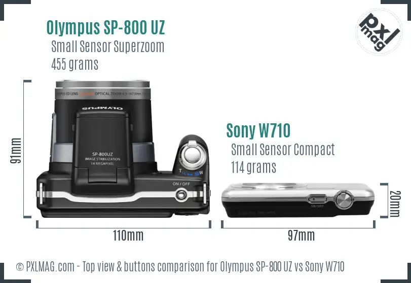 Olympus SP-800 UZ vs Sony W710 top view buttons comparison